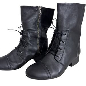 "VOLCOM" Lace Mid Calf Combat Boot Witchy Goth Grunge Vintage Y2K Leather Zipper